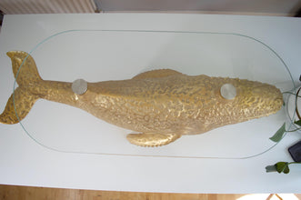 Gold Whale Coffee Table with Glass Top, Nautical Decor