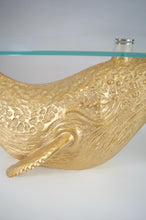 Gold Whale Coffee Table with Glass Top, Nautical Decor